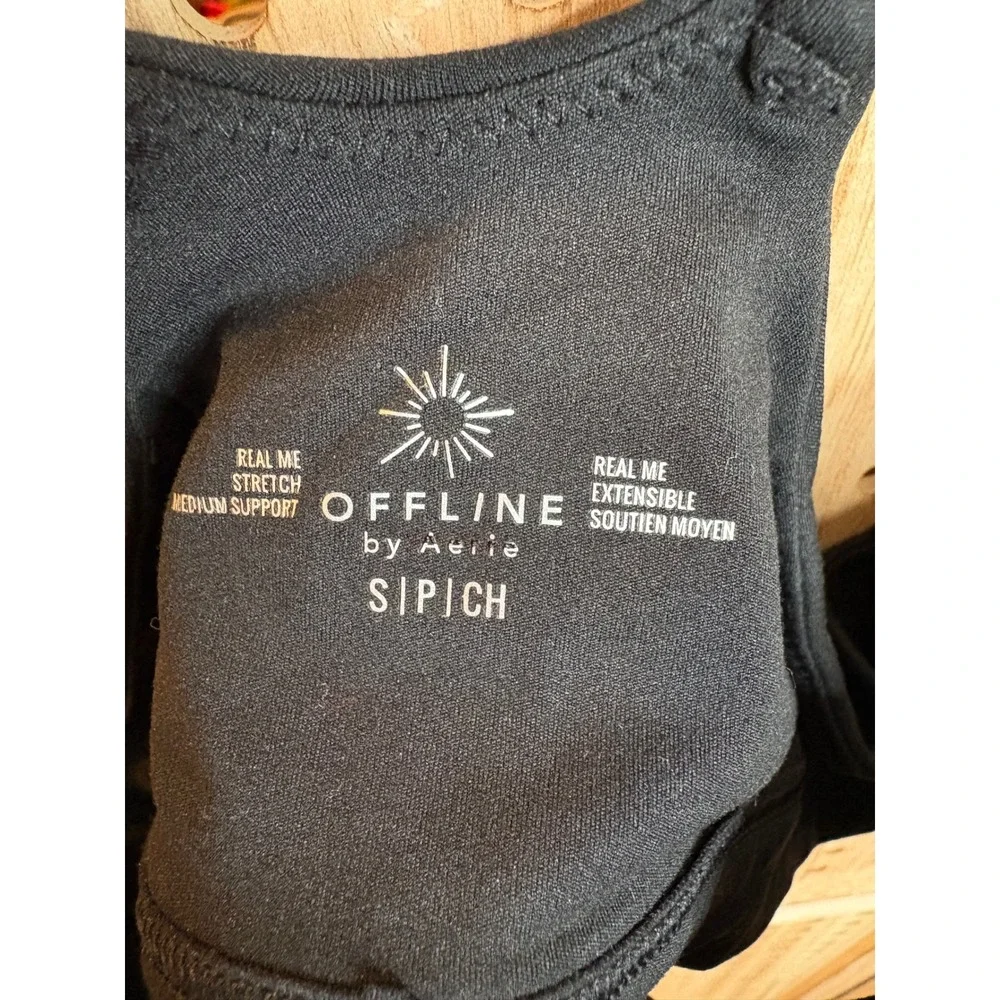 OFFLINE by Aerie Real Me Stretch Sports Bra Black Braided Lace Up Support Small